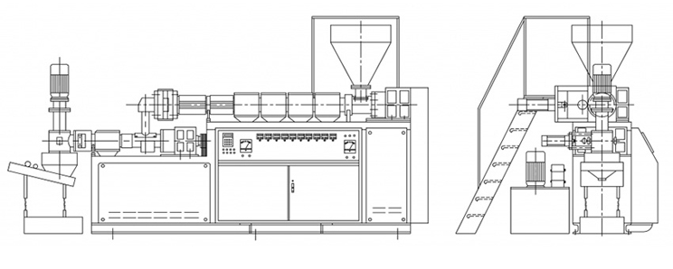Twin rotor chamber extrusion line